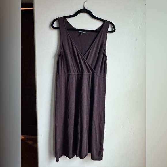 Eileen Fisher Chocolate Brown Silk Wrap Midi Dress Minimalist Quiet Luxury M